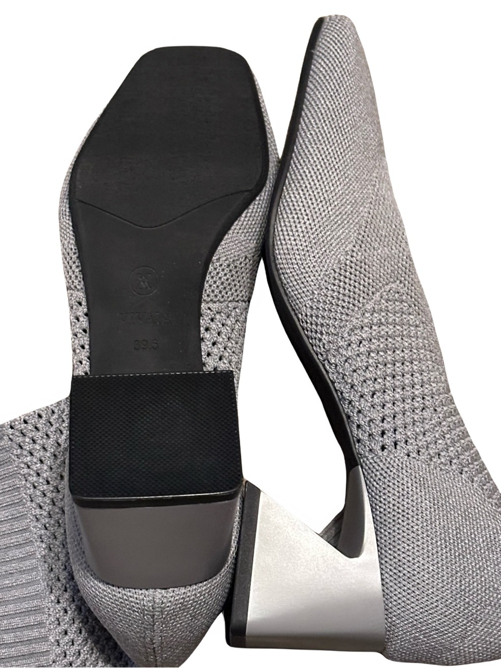 VIVAIA Melissa Perforated Knit Ankle Boot Square Toe Block Heel Gray 39.5 - Picture 10 of 10